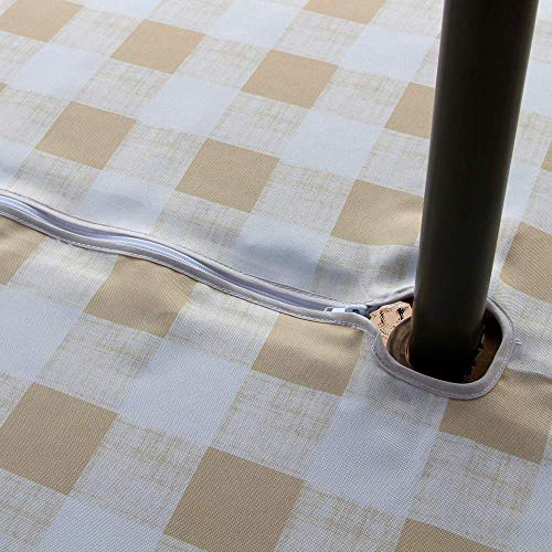 Melaluxe Spring/Summer Wrinkle-Free Waterproof Outdoor Tablecloth with Umbrella Hole and Zipper, Beige Checkered, 60-Inch-by-84 Rectangle - color: Beige Checkered, size: 60" x 84" (Rectangular)