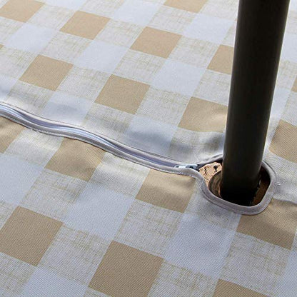 Melaluxe Spring/Summer Wrinkle-Free Waterproof Outdoor Tablecloth with Umbrella Hole and Zipper, Beige Checkered, 60-Inch-by-84 Rectangle - color: Beige Checkered, size: 60" x 84" (Rectangular)