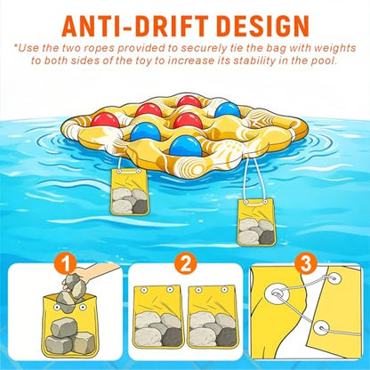 Inflatable Tic Tac Toe Pool Game Set – Pool Toys with Anti-Drift Design & 10 Balls, Fun for Kids, Teens, Adults, Family, Party, Beach, Outdoor & Indoor, 2-10 Players - color: Yellow