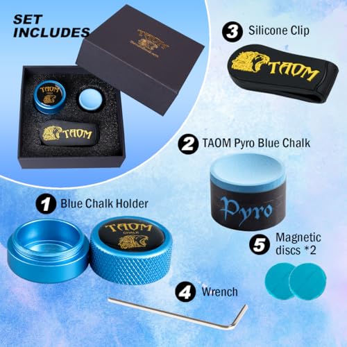 TAOM Upgrade Pool Chalk Holder Round Shaped Practical Tool Billiards Accessories Magnetic Mini Chalk Tip Case Container Round Box Billiards,Cue Tip Tool Scuffer Shaper - color: 1-Gift Set-Blue with Pyro Blue