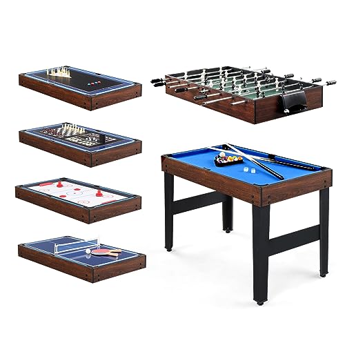 PEXMOR 10-in-1 Multi Game Table for Adults, 48" Combo Game Table for Game Room, Game Table Set for Family w/Hockey, Foosball, Pool, Ping Pong, Shuffleboard, Chess, Checkers, Bowling, Backgammon