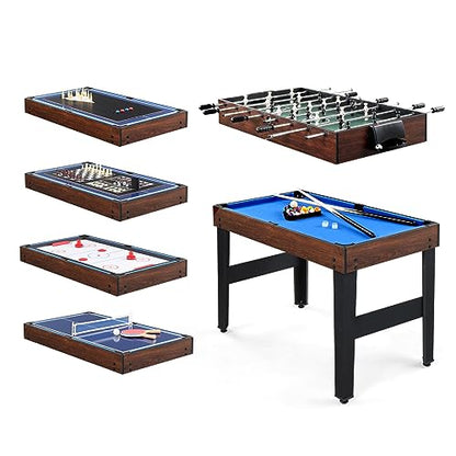 PEXMOR 10-in-1 Multi Game Table for Adults, 48" Combo Game Table for Game Room, Game Table Set for Family w/Hockey, Foosball, Pool, Ping Pong, Shuffleboard, Chess, Checkers, Bowling, Backgammon