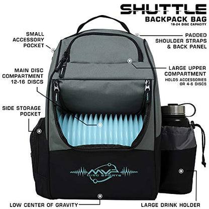 MVP Disc Sports Shuttle Disc Golf Backpack Bag (Choose Your Style and Color) - color: Gray/Teal, style: Without Velcro Side Panel
