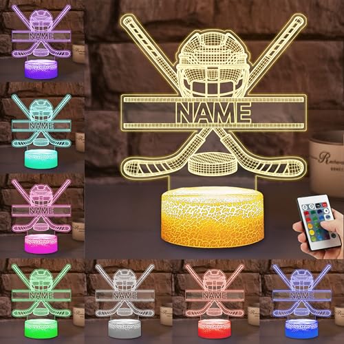 Personalized Hockey Night Light,Custom Ice Hockey Player Name LED Desk Table Lamp,Christmas Birthday Gifts for Men Teens Kids Boys Bedroom Decor