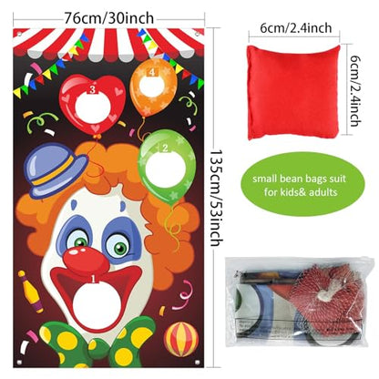 Blulu Carnival Toss Games Banner with 3 Bean Bags Halloween Carnival Game for Kids and Adults Circus Theme Party Decorations for Birthday Family Fun Throwing Indoor Outdoor - style: Clown