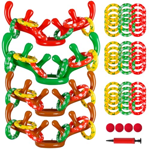 Max Fun Inflatable Reindeer Antler Ring Toss Christmas Games Indoor Outdoor Party Games Hat for Xmas Gifts Holiday Party Supplies Favors Games for Family - style: Style B -4PACK