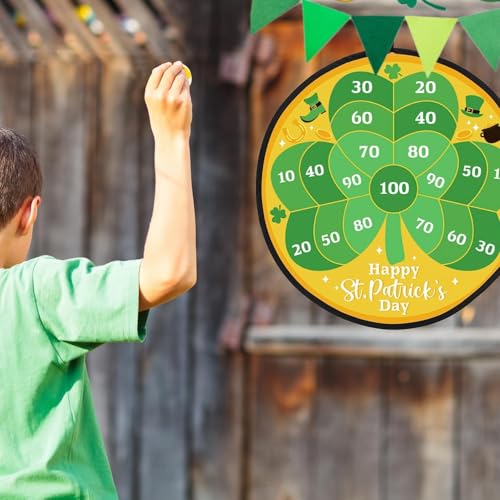Percozzi St. Patrick Day Dart Board Game for Kids with Sticky Balls Shamrock Egg Themed Party Decorations Indoor Outdoor Double Sided Toss Game 28' for Boys Girls