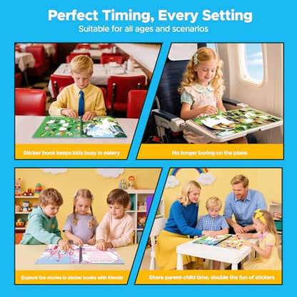 4PCS Paint by Number Sticker Book Travel Activities Toys for Girls Boys Kids Ages 4-10 Road Trip & Airplane & Long Car Rides, Birthday Present, Preschool Classroom Party Gifts - color: Dinosaurs,fierce Animals,mermaid,palace