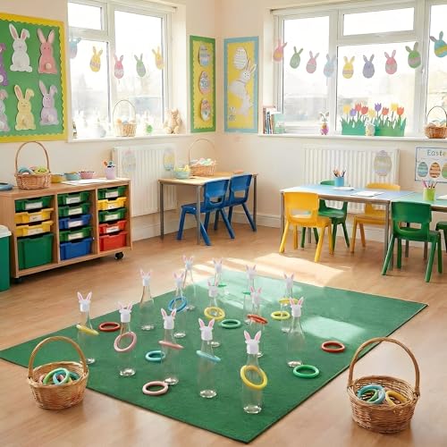 Capoda 84 Pcs Easter Ring Toss Game Outdoor Bunny Party Games Include 14 Glass Bottles and 70 Rings for Easter Party Indoor Outdoor Family Adults Throwing Favor Supplies