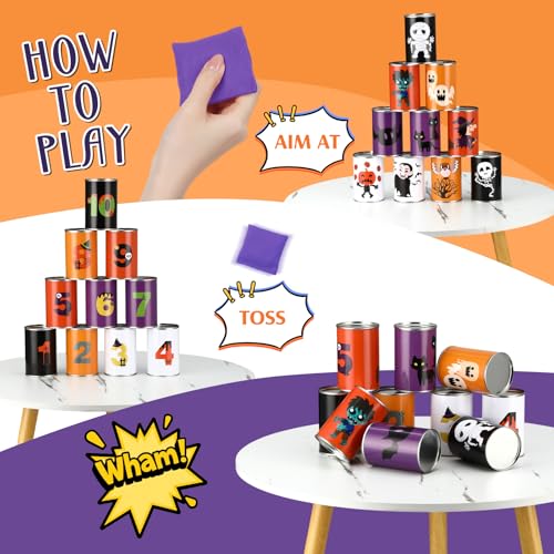 HyDren 13 Pcs Christmas Carnival Can Bean Bag Toss Games for Kids Adults Throwing Can Game for Birthday Family Festive Holiday Homeschooling Backyard Indoor Outdoor Supplies - style: Halloween