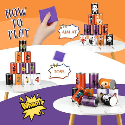 HyDren 13 Pcs Christmas Carnival Can Bean Bag Toss Games for Kids Adults Throwing Can Game for Birthday Family Festive Holiday Homeschooling Backyard Indoor Outdoor Supplies - style: Halloween