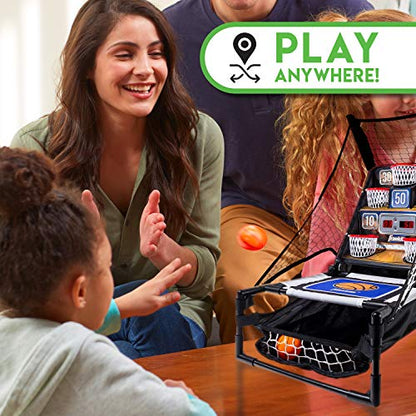Franklin Sports Anywhere Basketball Arcade Game - Table Top Basketball Arcade Shootout- Indoor Electronic Basketball Game - style: Electronic Basketball Bounce-A-Bucket - Basketball - Black