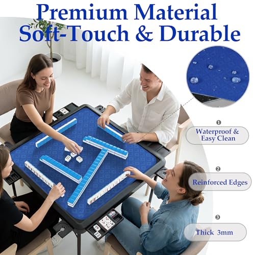 Blue Mahjong Mat for Table, American Mahjong Mat, 32.4x32.4 in 3MM Non-Slip Noise-Reducing Neoprene Table Cover with Carrying Bag for Mah Jongg, Poker, Card Games and Dominoes (Dark Blue) - color: Dark Blue