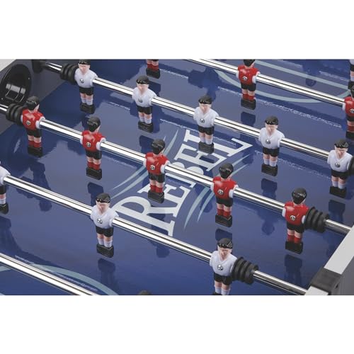 Fat Cat Rebel 4.5 Foot Foosball Table, Soccer Table Game with Quick Snap Rods, Blue Playing Field, Abacus Scoring, Includes 4 Foosball Balls