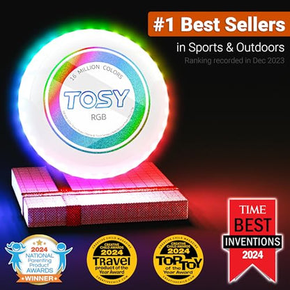 TOSY Flying Disc - 16 Million Colors RGB or 36 LEDs, Extremely Bright, Smart Modes, Camping Essentials for Teens/Kids/Adults/Men/Boys/Girls, Auto Light Up, Rechargeable, Waterproof, 175g - color: Rgb White Disc (Set of 2)