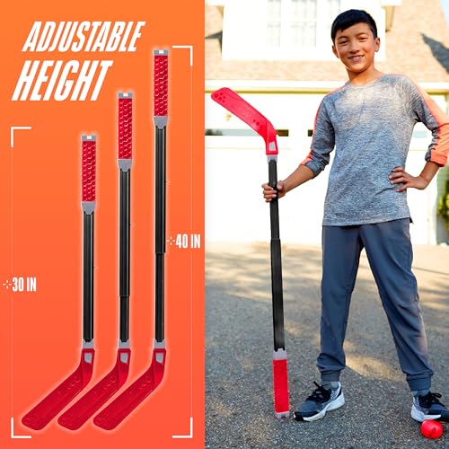 Nerf Flexplay Kids Hockey Stick + Ball Set - Indoor + Outdoor Street Hockey Set - Adjustable Height Stick Balls Included - style: 1 Stick & 2 Balls