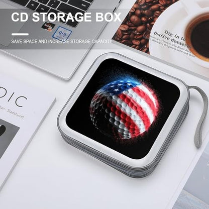 Bold And Bright Patriotic Golf Ball CD Case DVD Storage Case Portable for Car Home Travel