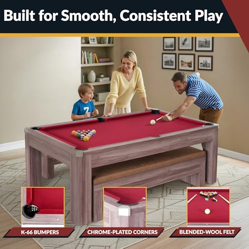 Hathaway Pool Table Combo Set with Benches - color: Woodtone