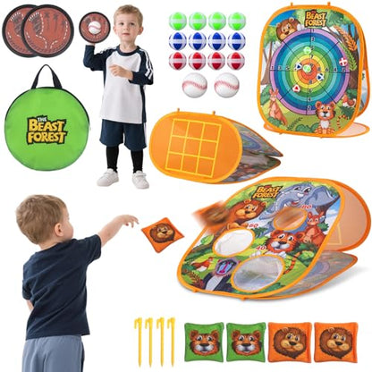 Bean Bag Toss Game Sets for Kids, Toss and Catch Ball Set for Kids Outdoor Baseball Toys for Toddlers Carnival Games for 3 4 5 6 7 Years Old Boys and Grils Backyard Outdoor Toy