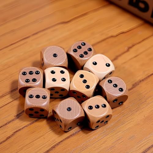 10Pcs Wooden D6 Dice Set, 20mm Round Corner, 6 Sided Gaming Dice for Adults Standard Game Dice
