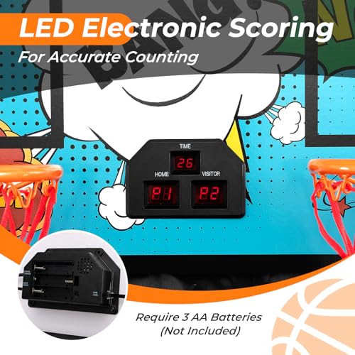 GYMAX Arcade Basketball Game Indoor Foldable with 8 Game Modes, Arcade Sound, 4 Balls and Inflation Pump, Electronic Basketball Games for Home - color: Green