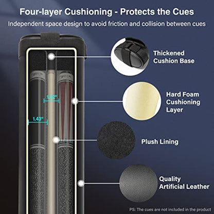 Adhafera Pool Cue Case, 2 X 2 Hard Pool Stick Case, Made of Faux Leather Billiards Accessories - color: Black