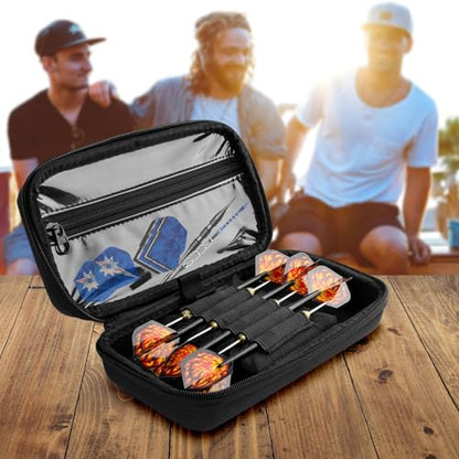 EVA Dart Case, Carrying Case for Steel Tip or Soft Tip Darts, Holds 6 Darts and Accessories, Dart Storage Organizer with Handle for Flights, Shafts