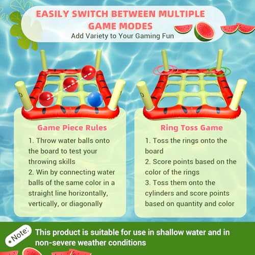 Pool Toys Games Set, 2-in-1 Giant Inflatable Pool Tic Tac Toe Game & Ring Toss with 12 Ring & 8 Balls, Fun Summer Swimming Pool Party Beach Float Games for 3-12 Yrs Kids Adult Family 2-10 Players