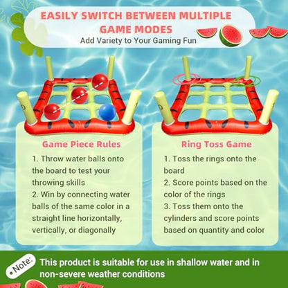 Pool Toys Games Set, 2-in-1 Giant Inflatable Pool Tic Tac Toe Game & Ring Toss with 12 Ring & 8 Balls, Fun Summer Swimming Pool Party Beach Float Games for 3-12 Yrs Kids Adult Family 2-10 Players
