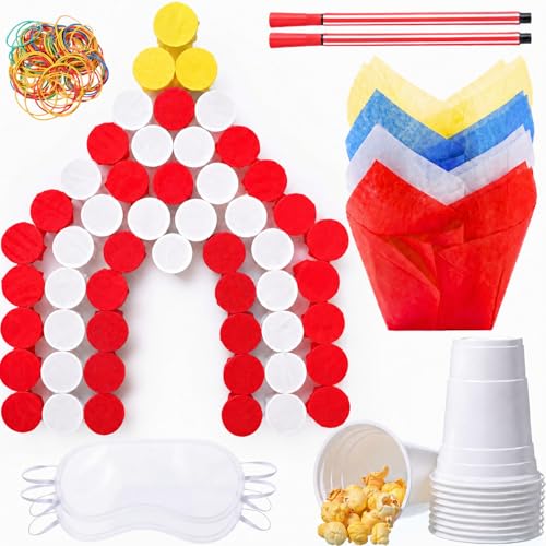 Domensi 60 Pack Carnival Party Game Punch Game Set DIY Prize Punch Boxes Includes Plastic Cups Tissue Paper Rubber Bands Blindfolds and Red Pens for Carnival Circus Activities Party Favors Supplies