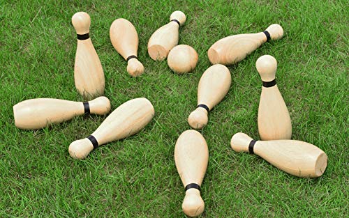 Long game NI-ROU Outdoor Giant Lawn Bowling Games Rubber Wooden Lawn Set Fun Sports Games Outside or Indoor for Family Adults and Kids Backyard Skittles Carrying Bag with 10 Pins and 2 Balls - size: Medium
