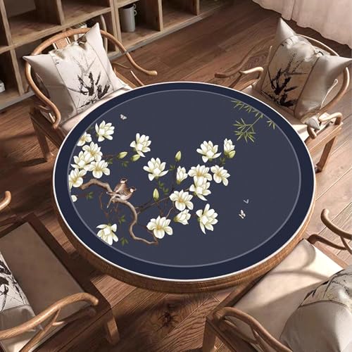 Round Mahjong Mat Silent and Noise Reduction Mahjong Tablecloth with Rubber Backing Large Play Mat for Poker, Card, Board, Tile Games(Navy Blue,60cm/23.62in) - color: Navy Blue, size: 60cm/23.62in