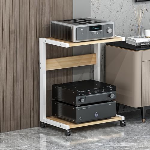 Corner Display Cabinet with Wheels, Media Stand & Audio Rack for Game Consoles, Stereo Storage, AV Tower, Modern Black Design(Wood Color,50x40x70cm) - color: Wood Color, size: 19.7"D x 15.7"W x 27.6"H (1 Drawers)