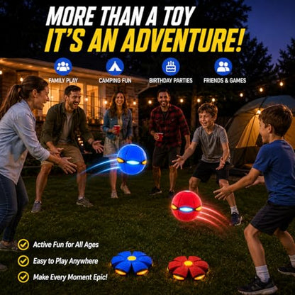 2 Pack LED Light Up 6-Lights Magic Bouncing Ball Toy, Transforming Flying Disc Ball, Pop-Up Rebound Ball, Outdoor Toss & Catch Interactive Sports Game for Backyard Play