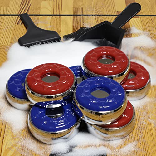 Shuffleboard Pucks and Sand Set - 2 1/8" Table Pucks with 2 Cans Wax | 2 Cans Medium Speed shuffleboard Sand and 53mm Pucks, Mini Brush / Dustpan,Color box packaging is the best choice for gifts