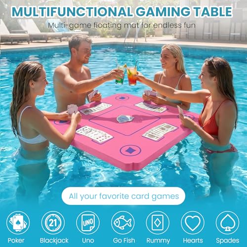 Floating Mahjong Table for Pool, Double Sided Floating Game Table with Cup Holders, for Mahjong Poker Card Games, Floating Mahjong Board for Hot Tub Lake Beach, Adults Summer Party (Purple) - color: Floating Game Table is Purple