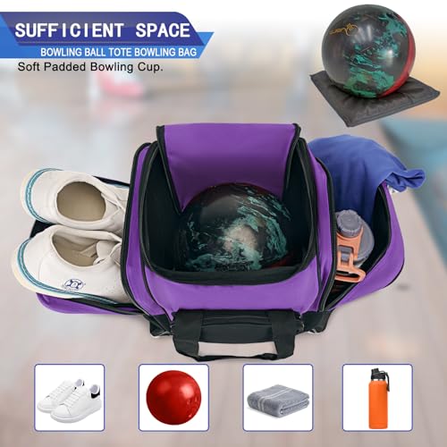 LARIPOP Bowling Ball Bag, Single Bowling Tote with Padded Ball Holder, Ventilated Shoe Pocket & Adjustable Shoulder Strap for Adult Bowlers Men Women - color: Purple
