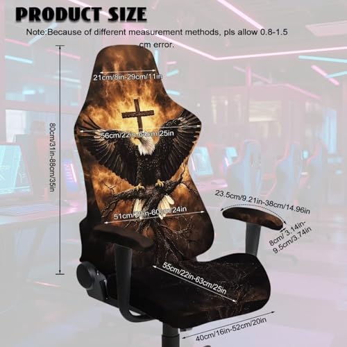 Printed Gaming Chair Slipcover, Scratch-Proof Game Chair Cover with Arms Cover, Stretchable Office Computer Desk Armchair Dustproof Slipcover Protector, Eagle Cross Wood Print - color: Eagle Cross Wood Print