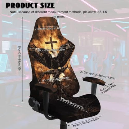 Eagle Print Gaming Chair Covers Slipcovers 4Pcs with Armrest Cover Fire Cross Print Gamer Chair Cover Set 4Pc/Set Easy to Install Home Decorations - color: Black and Brown - Eagle Fire Cross