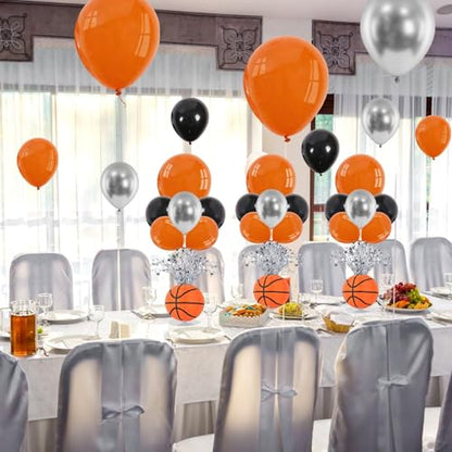 4 Sets Basketball Party Balloons Stand Kit Basketball Lanterns Table Centerpieces Sports Themed Balloons Stand Kit with Metallic Foil Spray for Men Boys Game Birthday Party Baby Shower - color: Basketball