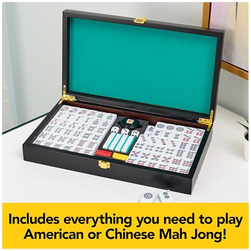 Spin Master Games Legacy Deluxe Mah Jong Classic Game with Two-Toned Tiles and Lined Wood Storage Case, Family Game for 4 Players Ages 8 and up - color: Mahjong