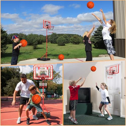 Kids Indoor Basketball Hoop with Scoreboard & Timer,Toddler Adjustable Height Basketball Goal Toy for Outdoor Backyard,Sports Game Play - style: Red Stand & Door