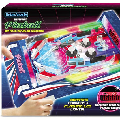 Merchant Ambassador Retro Arcade Electronic: Pinball - Tabletop Game, Vibrating Bumpers, LED Lights, Sound Effects, 1 Player, Ages 6+ - style: Pinball