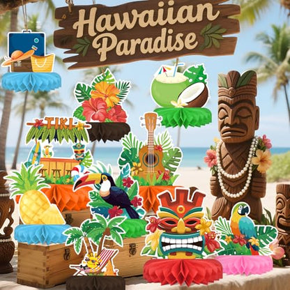 Hawaiian Luau Party Decorations Set: Aloha Theme Table Decoration with Luau Honeycomb Centerpiece for Tiki and Luau Hawaiian Party Supplies - style: TIKI