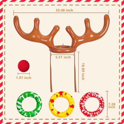 MGparty Christmas Inflatable Reindeer Antler Toss Games Xmas Ring Toss Game for Kids Teens Adults Indoor Outdoor Family Holiday Party Gifts - color: Brown-4 Pack