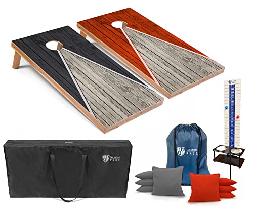 Tailgating Pros Pyramid Cornhole Board Set: Score Keeper, Bean Bags, and Carrying Case- 4'x2' Regulation Corn Hole Toss Game - color: Grey/Orange