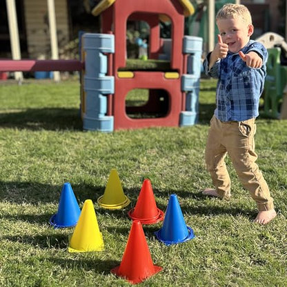 Ring Toss Game, Obstacle Course for Kids 3-5 & Birthday Party Games, Carnival Bean Bags for Tossing Gross Motor Toys for Toddlers 3-5, 12 Rings & 12 Bean Bags, 6 Cones for Kids, PE Equipment