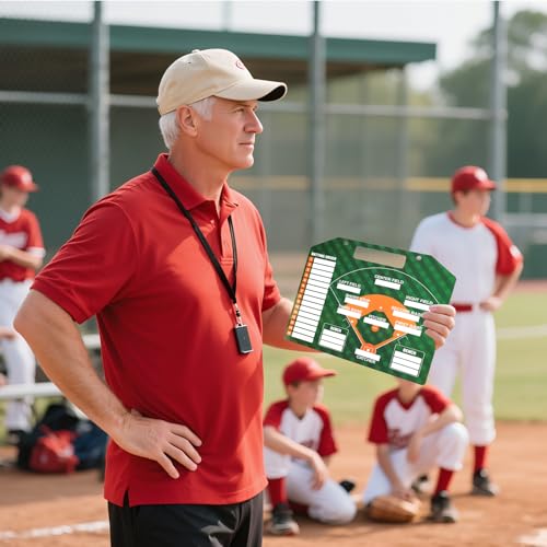 Magnetic Baseball Lineup Board, Dry Erase Coach Lineup Board, Baseball Coaching Board for Dugout, Baseball Clipboard for Coaches with 40 Lineup Cards, Baseball Coaching Accessories - style: Baseball Board