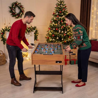 Goplus Folding Foosball Table, 48'' Full Competition Size Soccer Table for Adults Family Night, Game Room, Party - color: Natural