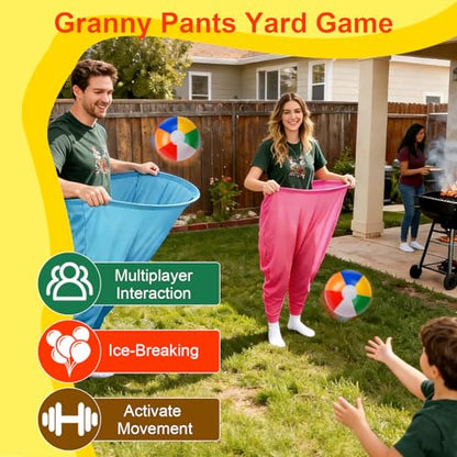 17 PCS Granny Pants Yard Game Easter Games Set, 2 Oversized Granny Funny Pants with 10 Balls, 2 Air Pumps, Outdoor Tossing Games for Kids Backyard Lawn Easter Carnival Party Reunion Gathering 4+ Ages - size: Small